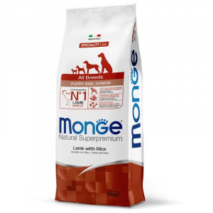 MONGE DOG PUPPY JUNIOR ALL LAMB RICE sausā barība kucēniem Jērs, rīsi 12kg